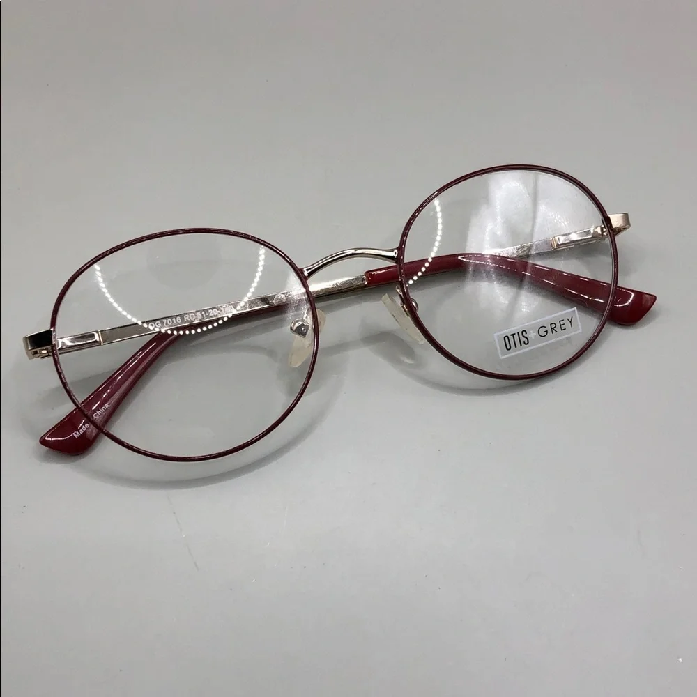 OTIS+GREY OG7016 Dark Red Gold Round Unisex Eyeglasses Demo Lens 51-20-140